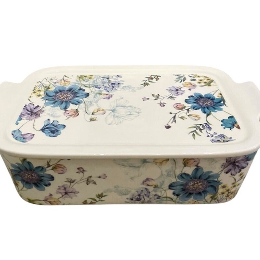 Grace Teaware Spring Floral Porcelain Casserole Baker with Lid Oven Safe New